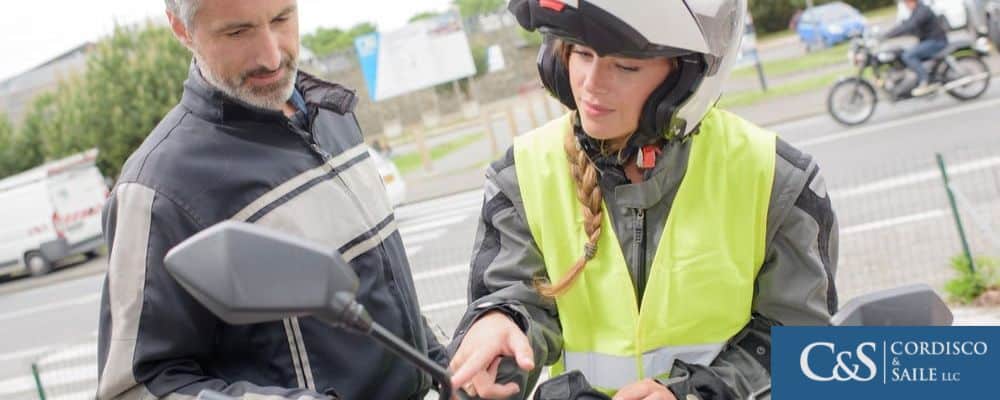 Motorcyclist during driving test