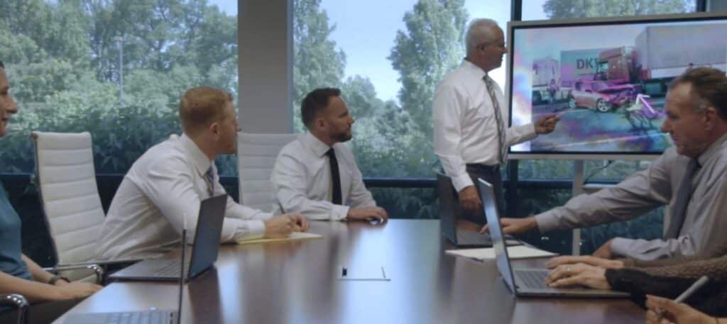 lawyers discussing case in conference room